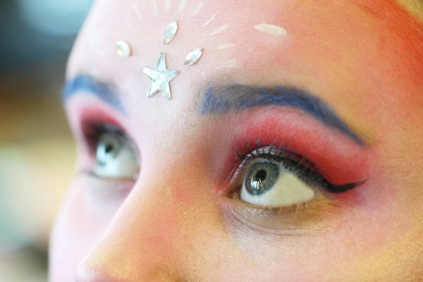 Close up of model with theatrical make up applied