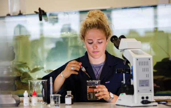 Falmouth Marine School marine biology students in a science lab