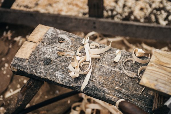 Woodwork & wood shavings on a wooden bench