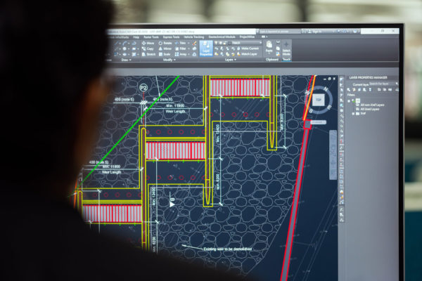 AutoCAD diagrams on computer screen