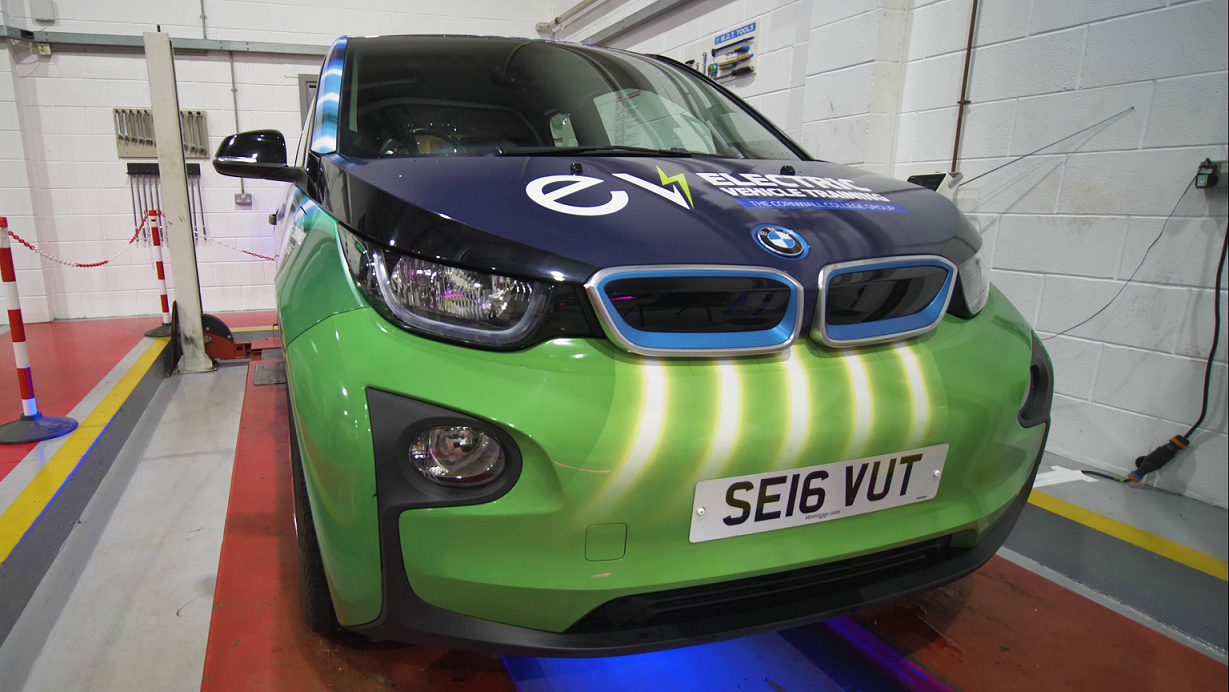 A BMW Electric Vehicle in the labs at Camborne