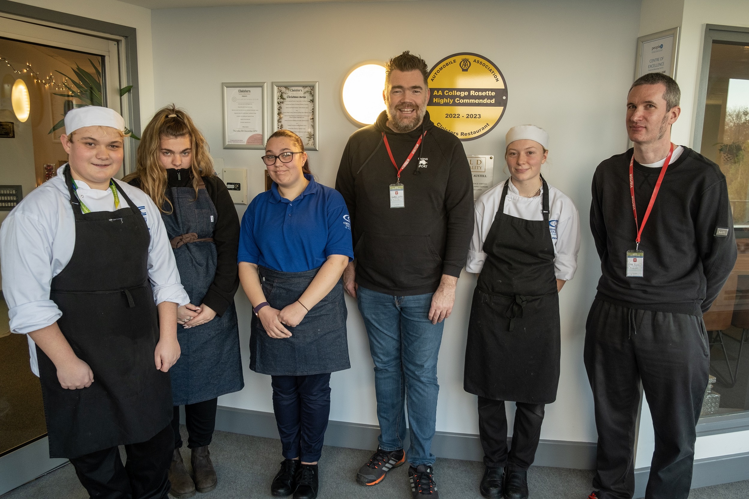 Nathan Outlaw and hospitality students at St Austell