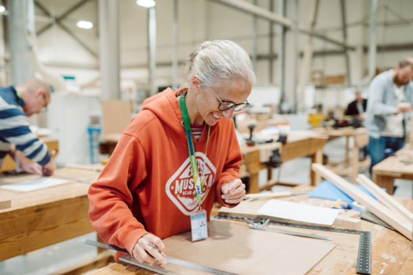 A student studying carpentry