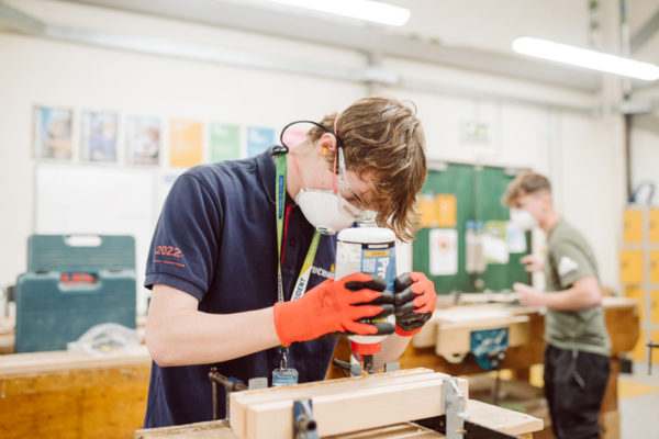 A student studying carpentry