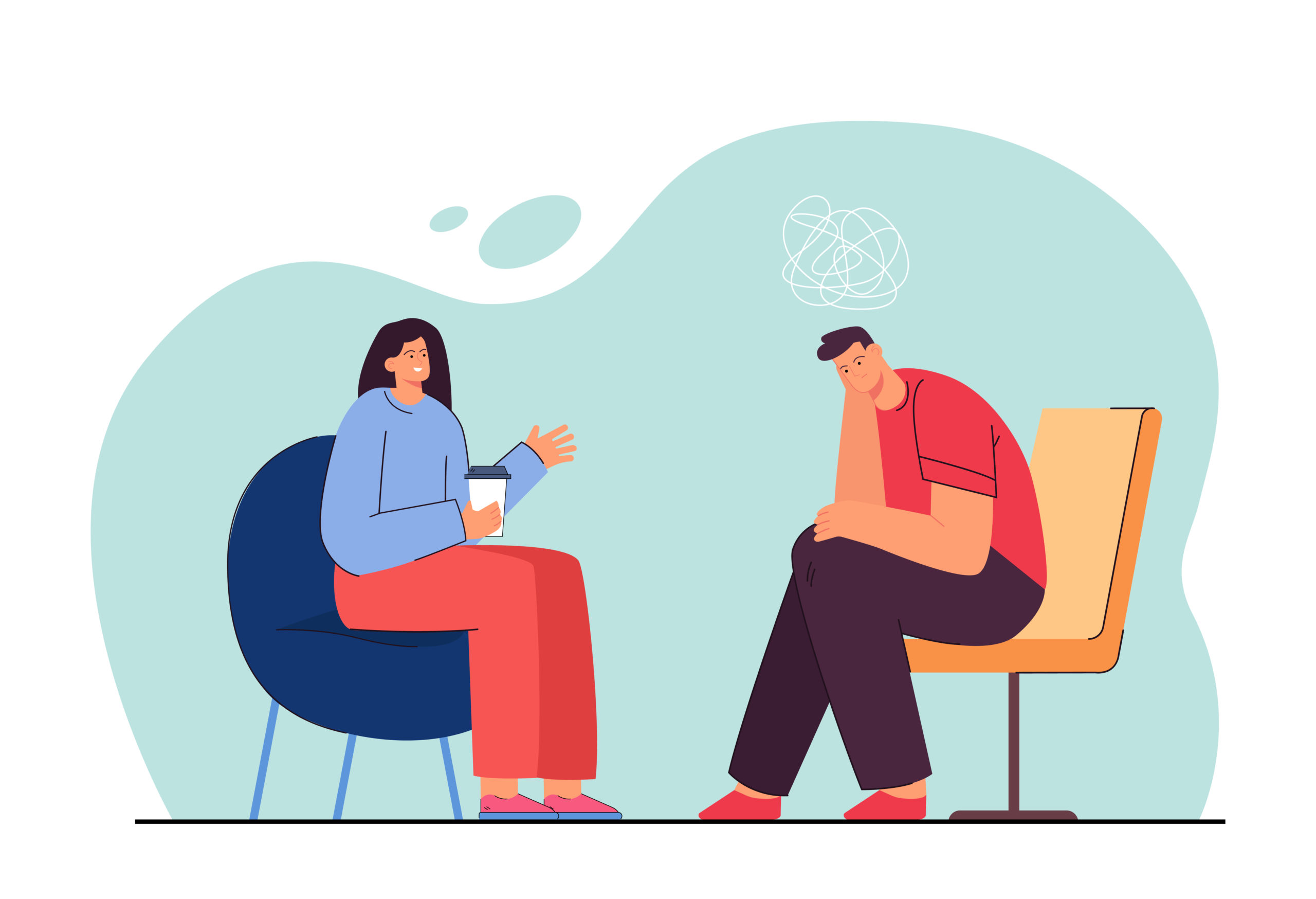 Therapist talking to a sad man